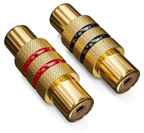deleyCON Set 2 Adaptadores RCA Hembra-Hembra (1 Negro + 1 Rojo) - para Señal Audio/Video, Conexiones RCA