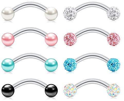 LAURITAMI Augenbrauen Piercing Banane 8mm Edelstahl 1.2mm Curved Barbell Rook Helix Tragus Cartilage Ohr