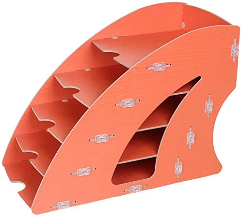 XBSLJ Zeitungsständer, Briefablage Aktenregale Lagerung Holz Büro Schreibtisch Briefpapier Füllung Expansion Organizer Lagerung Tablett (6 Schichten)-Orange