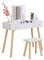 Coiffeuse avec Miroir Pliable et Tabouret, Table de Maquillage avec 2 Tiroirs 5 Compartiments de Rangement, Style Scandinave, Blanc
