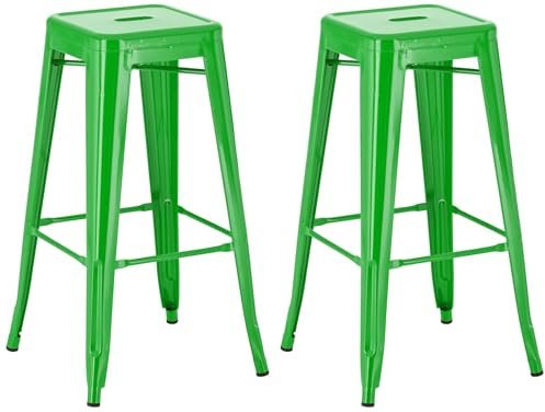 CLP 2er Set Barhocker Joshua I Stapelbare Tresenhocker aus Metall I Barstühle mit Fußstützen I Sitzhöhe 76 cm I Stapelhocker, Farbe:grün
