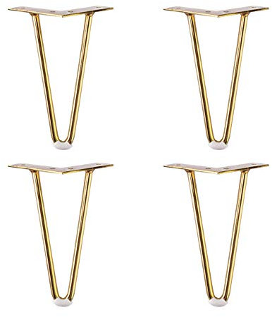 4pcs Pieds De Table En Épingle À Cheveux,Pattes De Meubles en Métal,pour les Garde-Robes,les Tiroirs et la Table de Chevet,milieu siècle style moderne,avec Protections de Jambe et Vis,D'or(10cm)