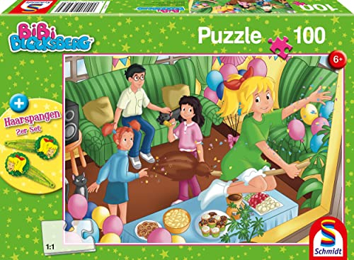 Geburtstagsparty, 100 Teile, mit Add-on (2 Haarspangen) (Puzzle): Kinderpuzzle Bibi Blocksberg 100 Teile