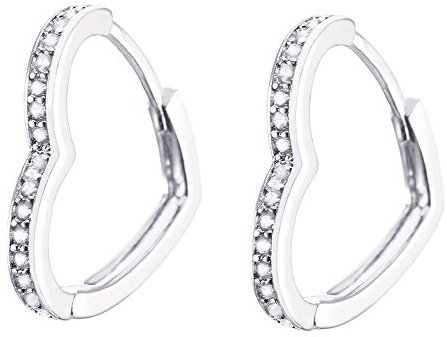 Orecchini pendenti a forma di cuore Huggie da donna, ipoallergenici, placcati in oro rosa e argento con zirconi, Cristallo, zirconia cubica