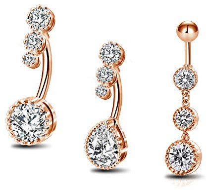OUFER 316L Chirurgischer Stahl Belly Bars Clear CZ Belly Rings Navel Rings Bauchnabelpiercing Schmuck Teardrop Rosegold