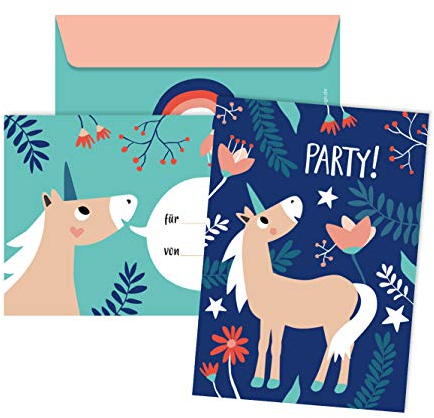 Einladungskarten Kindergeburtstag | 6 Karten mit Umschlag | 6er Set | Geburtstagseinladungen für Jungs und Mädchen (Einhorn)