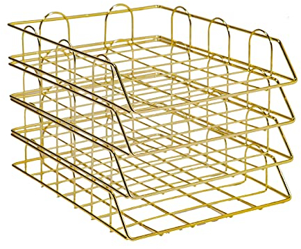 Acesunny 4X Metall Dokumentenablage Briefablage Schreibtischablage Schreibtisch Halter Metall Briefkorb Dokumentenablage Stapel-Aufbewahrung (Gold)