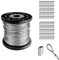 1/16 Wire Rope Set 100m, 304 Stainless Steel Wire Cable 1.5mm, Heavy Duty Steel Cable with 100 Crimping Clamps Loop Sleeve, 7x7 Strand Core, 167kg Breaking Strength