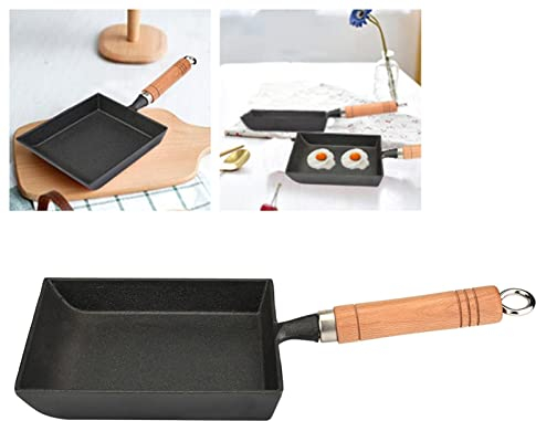 Greensen Tamagoyaki Japanese Omelet Pan - Square Egg Tamago Mini Frying Pan With Wooden Handle, 37x15.5cm, Black