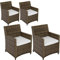 tectake® Poly Rattan Geflecht Korbsessel, 4er Stühle Set, Gartenstühle, Balkonmöbel wetterfest, bis 120 kg belastbar, 60,5 x 60,5 x 85 cm, Outdoor Sessel für Garten Balkon Terrasse - braun
