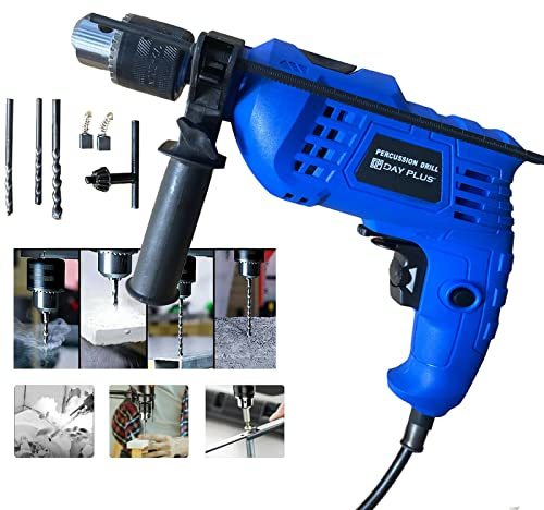Hammer Drill Heavy Duty, 850W 230V Corded Percussion Drill Variable Speed, Hammer Impact Drill Set with 5 6 8mm Drill Bits, 13mm Metal Chuck, 360° Rotating Handle
