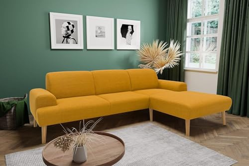 DOMO. collection Ecksofa Salinas, Sofa mit Federkern in L-Form, moderne Couch mit Holzfüßen und schwebender Optik, Eckcouch, Polsterecke, 292 x 176 x 83 cm (BxTxH), curcuma | Longchair rechts mit L-Form, schwebender Optik und klassischem Design, moderne Couch mit Holzfüßen, 292 x 176 x 83 cm (BxTxH)