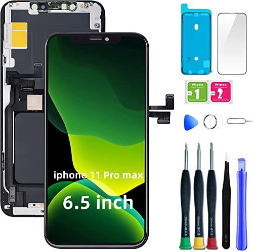 bstdianzi Ersatz-Bildschirm für iPhone 11 Pro Max 16,5 cm (6,5 Zoll), 3D-Touch-Digitizer-Rahmen mit Klebstoff, gehärtetem Glas, Reparaturwerkzeuge (A2161, A2220, A2218) LCD-Display-Reparaturset