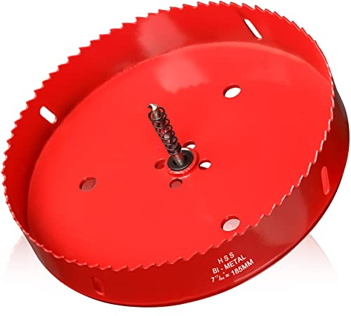 Sierra Perforadoras 185mm Diámetro,Bi-Metálica para Cortar Agujeros en Madera, Metal Blando y Plástico (Placas de Yeso y Cartón), Broc Central Incluida