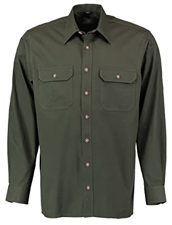 OS Trachten Herren Hemd Langarm Jagdhemd mit Liegekragen Elybu, Größe:43/44, Farbe:dunkelgrün