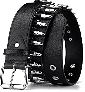 SNCEAW Nietengürtel, Punk-Rock-Nietengürtel mit hellen Pyramiden-Nieten, für Damen und Herren, 2 schwarze Rundnieten, Fit Pant 31-36 inch