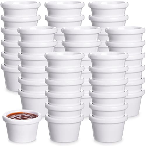 Lallisa 48 Pcs Mini Ramekins 1.5 oz Ramekins Smooth Round Ramekin Small Condiment Cups Dipping Sauce Bowls for Daily Meals Catering Kitchen Restaurant Party(White)