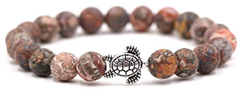 Musihy Orange Perlenarmband, Perlenarmband Damen Elastische Runde Natursteinperlen Schildkröte