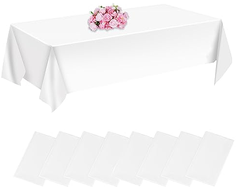 CHEPULA Einweg Tischdecke Weiß, [8 Stück] Wasserdicht Geburtstag Tischdecken, Rechteckig Tischtuch Geeignet für Hochzeit, Party, Kindergeburtstag, Weihnachten, 137 x 274 cm, Weiss
