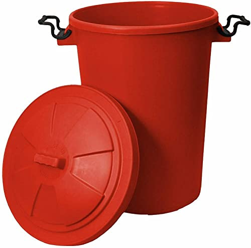 50L Litre Heavy Duty Plastic Clip Lock Lid Bin Indoor or Outdoor Waste Rubbish, Animal Feed Storage Unit, Under Kitchen Counter Bins For Home/Garden/Office (Red)