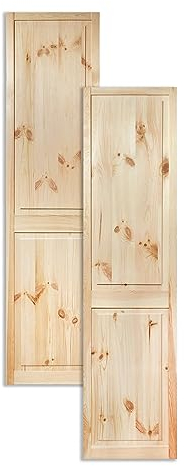 Kassettentür Schranktür Holz RUSTIKAL | 201,3 x 49,4 cm 2-er Pack Set | unbehandelte Holztür aus Kiefernholz im Kolonialstil und Markflecken als Raumteiler Schiebetür für Regale, Schränke, Möbel