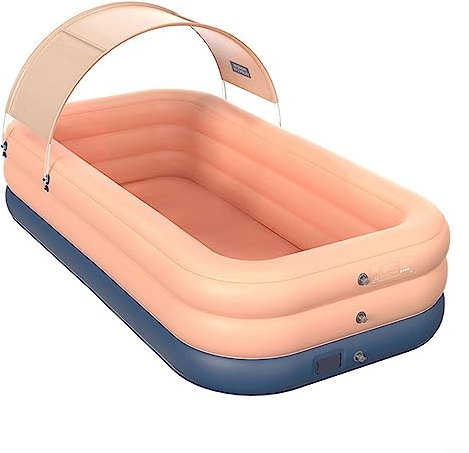 DAZZLEEX Piscina autoinflable, plegable, inalámbrica, marco de piscina de PVC con toldo extraíble, para rosa, 2,1 m