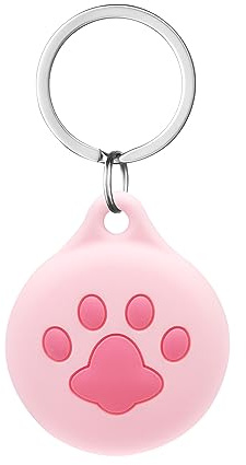 AXFEE Airtags in Silicone Lavabile, Porta Air Tag per GSP Apple | Airtag Cover per Chiavi Zaini e Animale, Portatile, Anti-graffio, Mantiene un Segnale Forte- Rosa Zampa Gatto