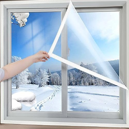 Thermo Cover Fenster Isolierfolie,Transparente Thermofolie Fenster Winter Winddichte Kälteschutz Wärmefolie mit Klettverschluss