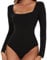 SHAPERIN Women's Bodysuit Square Neck Long Sleeve Body Suit Top Tanga Leotard Jumpsuit Tops Elegant Bodysuits Going Out Black S