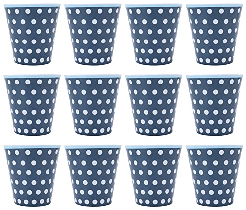 12 Pièces Tasse à Café En Mélamine, Otufan 8,6x9 Cm/3,4x3,5 Pouces Tasse En Mélamine à Pois Bleu Foncé Tasse à Boisson En Porcelaine Imitation Adaptée Aux Cadeaux De Restaurant De Fête à la Maison
