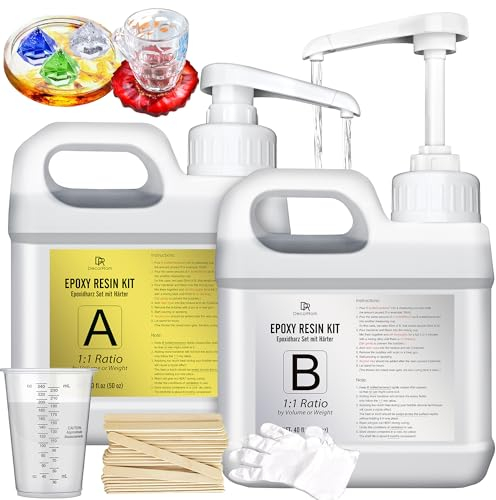 Epoxidharz mit Härter - 2.4L / 95oz Klares Epoxid Harz Gießharz zum Gießen und Beschichten, DIY Harz Handwerk, Tischplatten - Blasenfreies Epoxy Resin für Schmuckherstellung, Harzformen, Holz, Formen