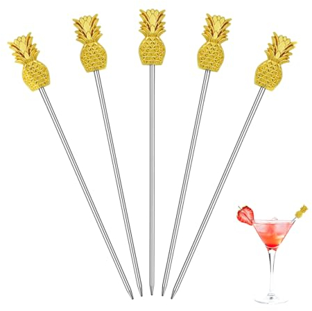 JJWNMLL cocktail sticks 5pcs pineapple - metal cocktail sticks cocktail accessories for drinks cocktail stirrers & swizzle sticks for holiday party events