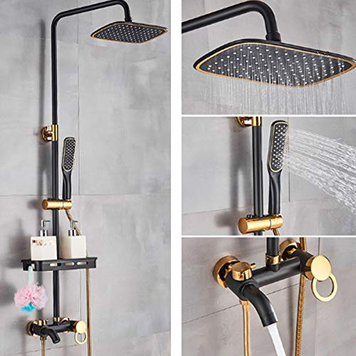 3 funciones baño grifo ducha set ducha lluvia ducha mano sistema de ducha negro baño grifo lluvia cabezal de ducha conjunto pared colgante mezclador con jabonera negro oro negro