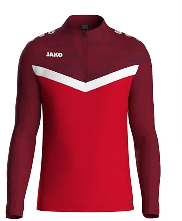 JAKO Ziptop Herren und Damen Iconic Gr. M Rot/Weinrot - Atmungsaktives Unisex Sport Sweatshirt mit Keep Dry Funktion und wärmender, weicher Fleece-Innenseite