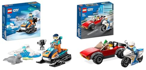LEGO 60376 City Arktis-Schneemobil, Konstruktionsspielzeug-Set & 60392 City Polizei Verfolgungsjagd mit Polizei-Motorrad Set