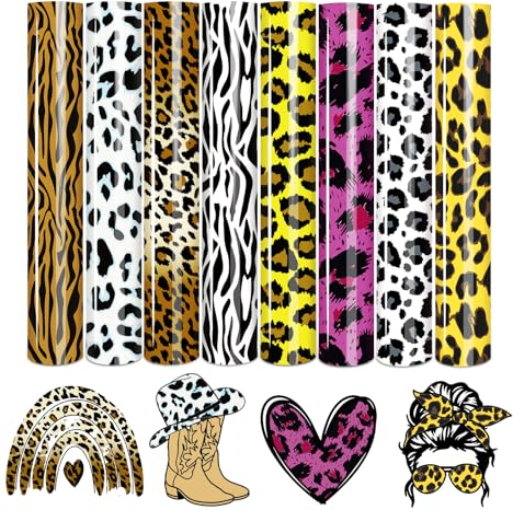 Tintnut Leopard Plotterfolie Textil,flexfolie plotter textil,8Pack 30cmx25cm Perfekt für Cricut, Plotter und Transferpressen
