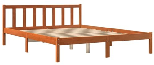 vidaXL Massivholzbett, Holzbett mit Kopfteil Lattenrost, Doppelbett für Schlafzimmer, Bett Bettgestell, Modern, Wachsbraun 160x200cm Kiefer