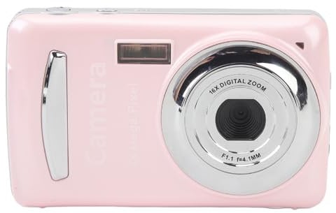 Digital Camera, 16MP 1080P HD Pocket Compact Camera with 2.4 Inch Screen, 16X Zoom Autofocus, Anti Shake, Portable Vlogging Camera, for Boys Girls Kids (rose)