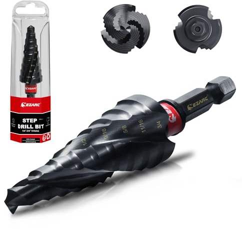 EZARC Step Drill Bit for Metal, M35 Cobalt Step Drill Spiral Flute Unibit Step Drill Bit (1/4''-3/4'') Wear-Resistant AlTiN Coated, 1/4 Hex Shank for Metal, Stainless Steel, Aluminum, Plastic