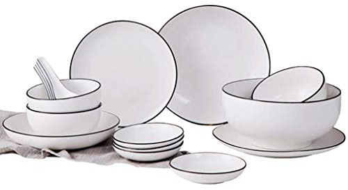 Servizio da tavola Semplice in Bone China Bianco e Nero da 18 Pezzi per 4 Persone