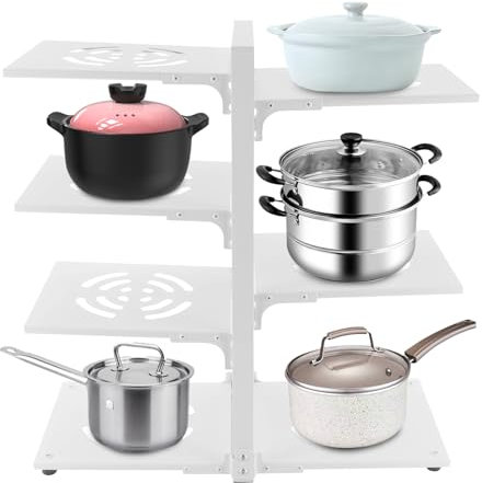 Organisateur de casseroles et poêles, étagère de rangement à 7 niveaux, support de poêles et poêles, organisateur pour armoire, casseroles, poêles, sous évier, 51 x 22,6 x 53 cm (blanc)
