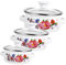 BCOATH 3Pcs Enamel Soup Pot Set Double Handle Saucepan with Flat Bottom Decorative Enamel Stockpot for Stove Top Cooking for Soups and Stews Floral Design