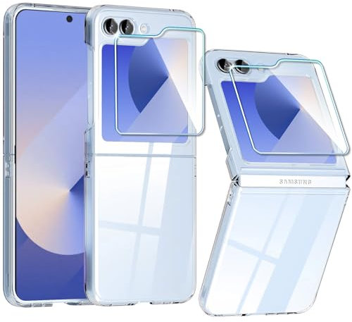 KEKBOXQ Z Flip 7 FE/Z Flip 6 Case with Screen Protector,Clear Samsung Z Flip 7 fe Phone Case Hard PC Slim Anti Yellowing Shockproof Bumper Silicone Cover for Samsung Galaxy Z Flip 7 fe,Transparent