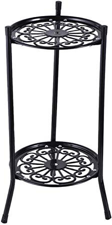 Soporte alto para plantas, estantes redondos para macetas, soporte para macetas | 2 niveles de alto exterior de hierro forjado, soporte para plantas de hierro forjado de varios niveles para interiores