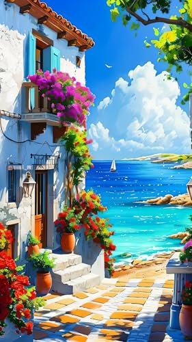 ARTGOTO Diamond Painting Eckige Steine Groß XXL Bilder Erwachsene,40x70cm Landschaft Meer B,5D Diamant Painting Set Viereckige Quadratische Steine mit Zubehör Für Wohnzimmer Dekoration