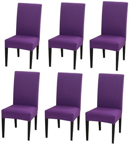 Gluhbirnen Stuhlhussen 6er Set, Stretch Abnehmbare Waschbar Stuhlbezug, Hussen für Stühle, Stuhlbezug Sitzfläche, Geeignet für Hotels, Bankette, Restaurants, Familien, Lila