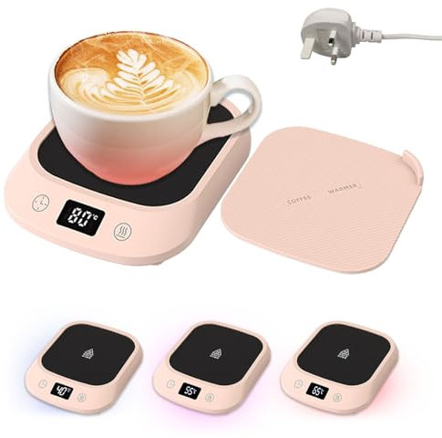 Eleechen Coffee Mug Warmer, Smart Cup Warmer for Desk with 8H Auto On/Off, 4 Temperature Settings (40℃/55℃/65℃/80℃), Self Heating Coaster for Coffee Mug, Milk-Cup Warmer (Pink)