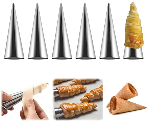 6 Stück große Sahnehornformen 12,5 cm, antihaftbeschichtete Cremehörner Gebäckform Croissant Backformen zum Backen von Croissants Perlen, Schokolade Croissant, Brioche Rollen, Eistüte Party Dessert