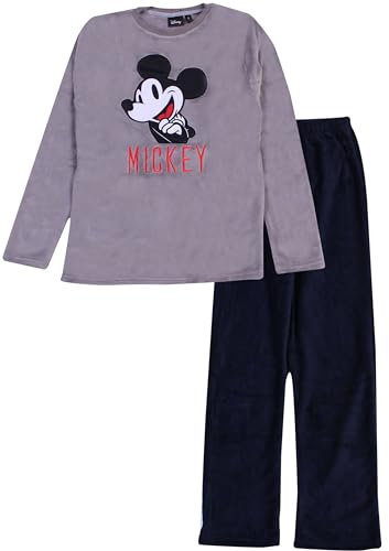 Disney Set pigiama da uomo in pile, con top a maniche lunghe e pantaloni da jogging di Topolino, per uomo, Topolino grigio, M