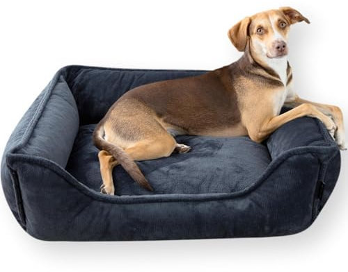 4L Textil IRIS Orthopädisches Hundebett Premium-LINE Hundekorb orthopädisch Kuscheliges Hundebett mit Bezug Memory Foam(100x80 cm, Dunkelgrau)